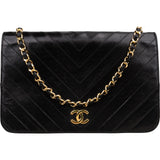 Chanel Chevron Lambskin 24K Gold Single Flap Crossbody Bag