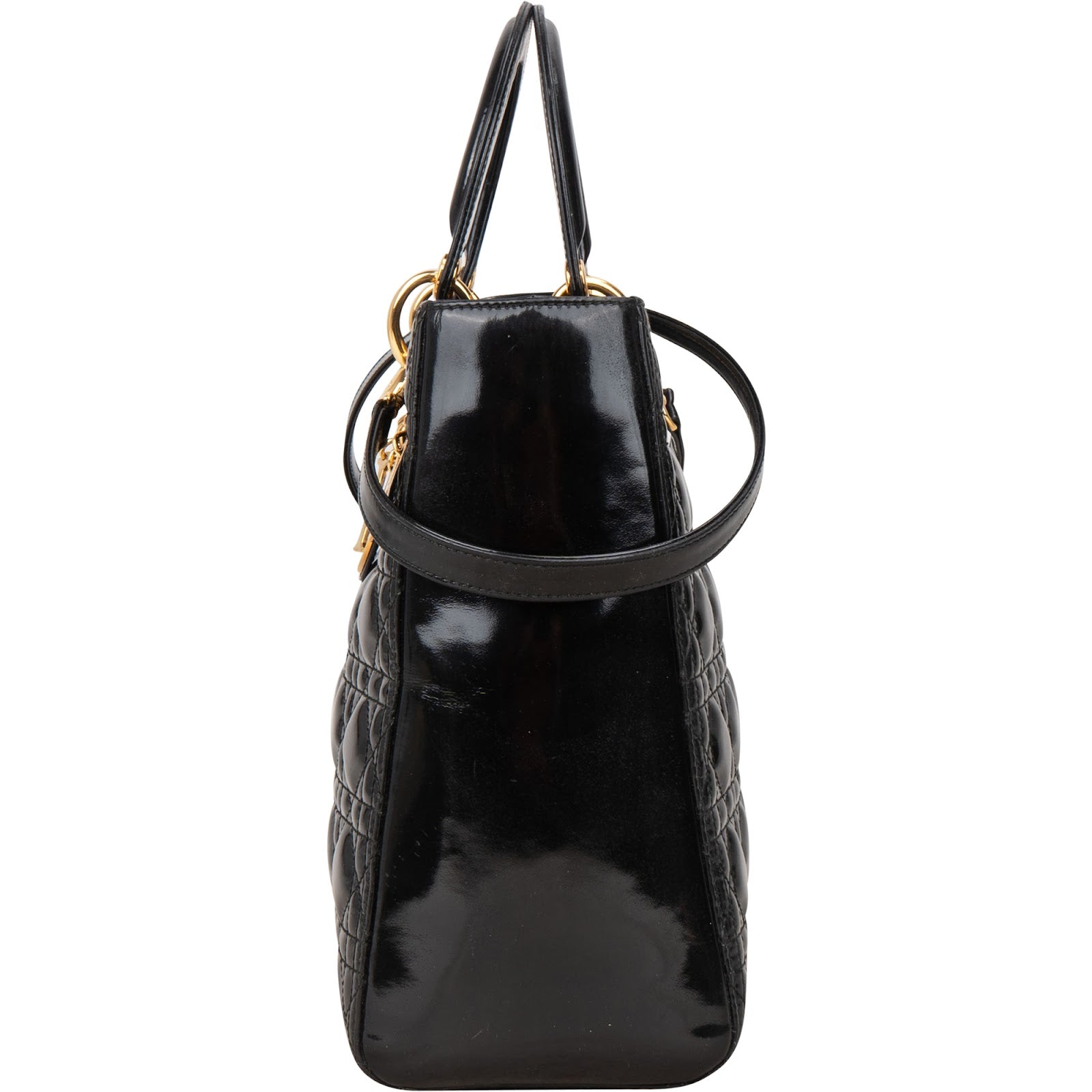 Christian Dior Quilted Patent Leather Lady Dior Handbag - vintageandkickz