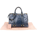Miu Miu Blue Vitello Lux Tote Handbag