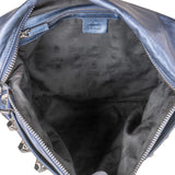 Gucci Blue Metallic Leather Babouska Studded Clutch Shoulder Bag