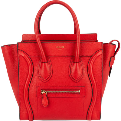 Céline Drummed Calfskin Nano Luggage Tote Handbag