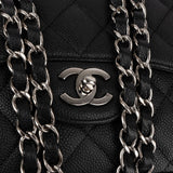 Chanel Quilted Caviar Leather Palladium Jumbo Single Flap Crossbody Bag