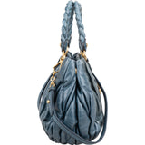 Miu Miu Blue Leather Vitello Lux Pleated Handbag