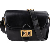 Celine Black Boxcalf Triomphe Shoulder Bag