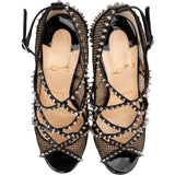 Christian Louboutin Black Leather Alarc Rete Mini Resille Studded Mesh Toe Sandals 100 Heels (35)