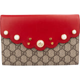 Gucci Monogram GG Supreme Pearl Studded Wallet Clutch