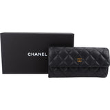 Chanel Quilted Caviar Leather CC Classic Long Flap Wallet