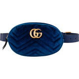 Gucci Blue Leather Velvet GG Marmont Matelassé Belt Bag