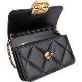 Chanel Limited Quilted Lambskin Crystal CC-Turnlock Mini Wallet On Chain Crossbody Bag