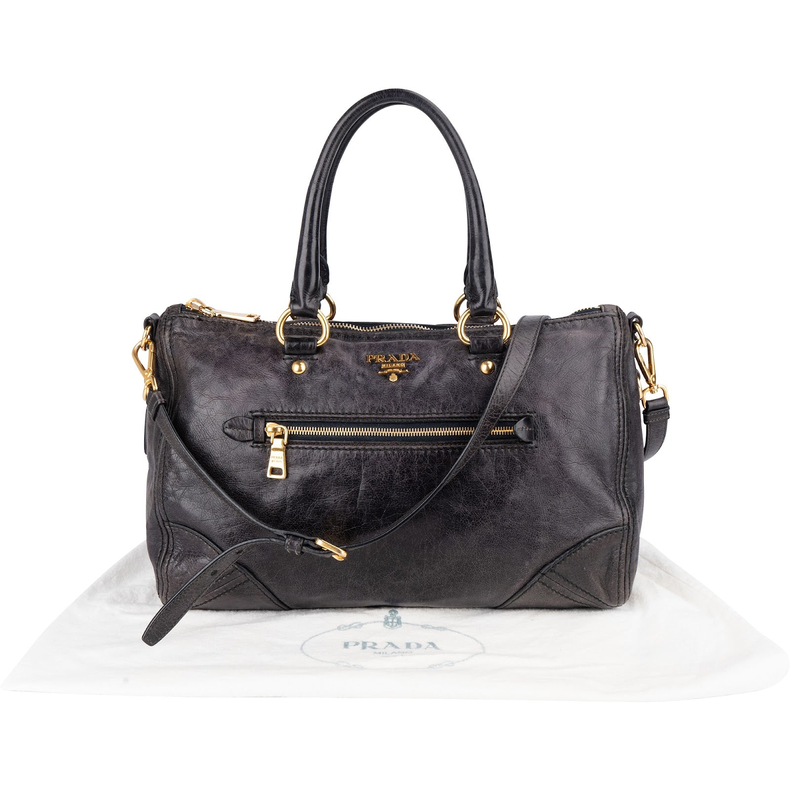 Prada Black Vitello Leather City Handbag - vintageandkickz
