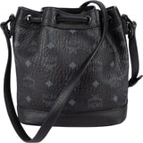 MCM Black Monogram Visetos Studded Crystal Small Bucket Crossbody Bag
