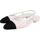 Chanel Multicolor Leather Striped Fabric Cap Toe Slingbacks Shoes (36)