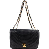 Chanel Quilted Lambskin Chevron Half Moon 24K Gold Single Flap Shoulder Bag