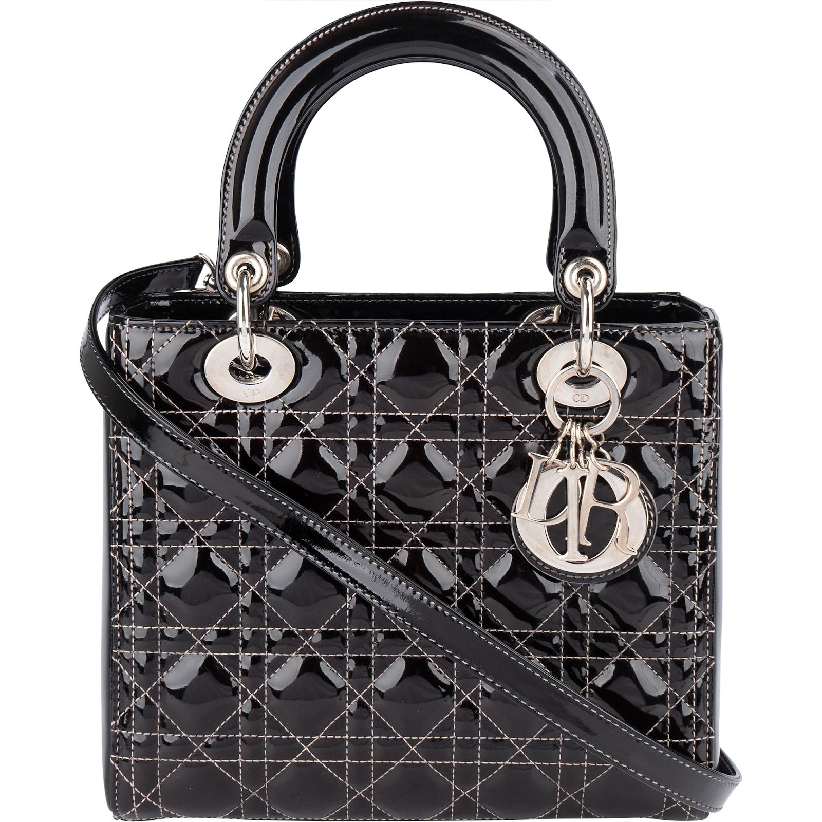Christian Dior Quilted Patent Leather Lady Dior Handbag - vintageandkickz