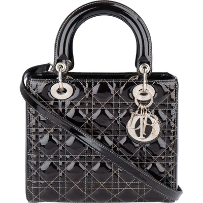 Christian Dior Quilted Patent Leather Lady Dior Handbag - vintageandkickz