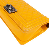 Chanel Yellow Quilted Lambskin Boy Single Flap Crossbody Bag