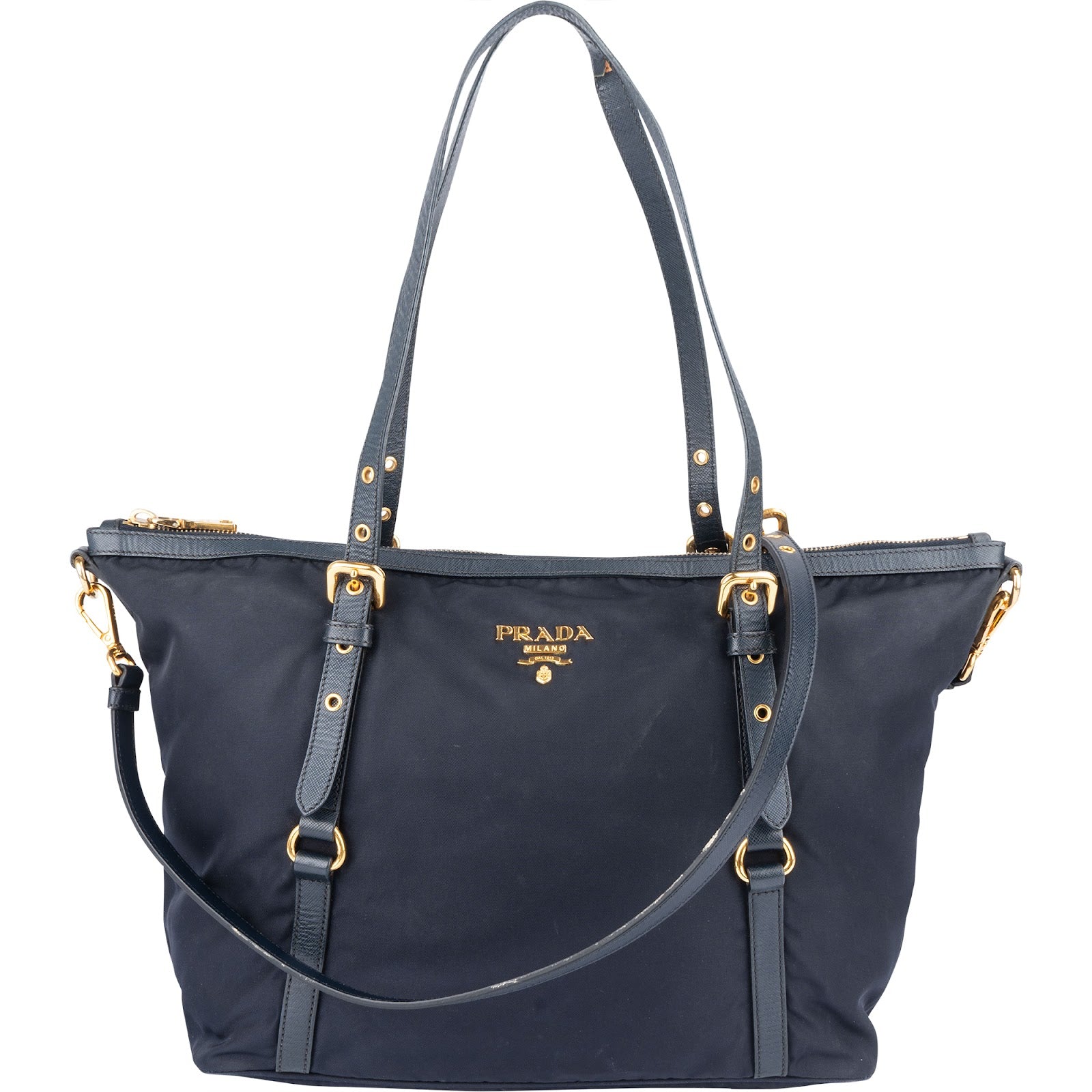 [🔄️B23 / F53] Prada Tessuto Saffiano Buckle Tote Shoulder Bag - vintageandkickz