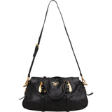 Prada Soft Black Calf Leather Handle Satchel Handbag