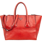 Prada Glaced Grained Leather Double Zip Tote Shopper Handbag