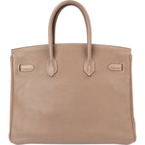 Hermès Etoupe Clemence Leather Palladium Birkin 35 Handbag