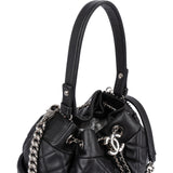 Chanel Quilted Lambskin Palladium CC Drawstring Bucket Handbag