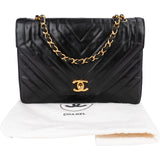 Chanel Chevron Lambskin 24K Gold Single Flap Shoulder Bag