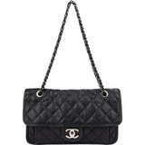 Chanel Quilted Caviar Leather Palladium Front Pocket Single Flap Shoulder Bag