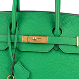 Hermès Vert Bamboo Taurillon Clemence Gold Birkin 35 Handbag