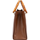 Gucci Brown Pebbled Leather Bamboo Top Handle Tote Handbag