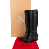 Christian Louboutin Black Calf Leather Egoutina Spiked Flat Knee-High Boots (35,5)