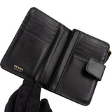 Prada Noir Leather Studded Compact Wallet