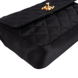 Chanel Black Quilted Satin 24K Gold Mini Single Flap Crossbody Bag