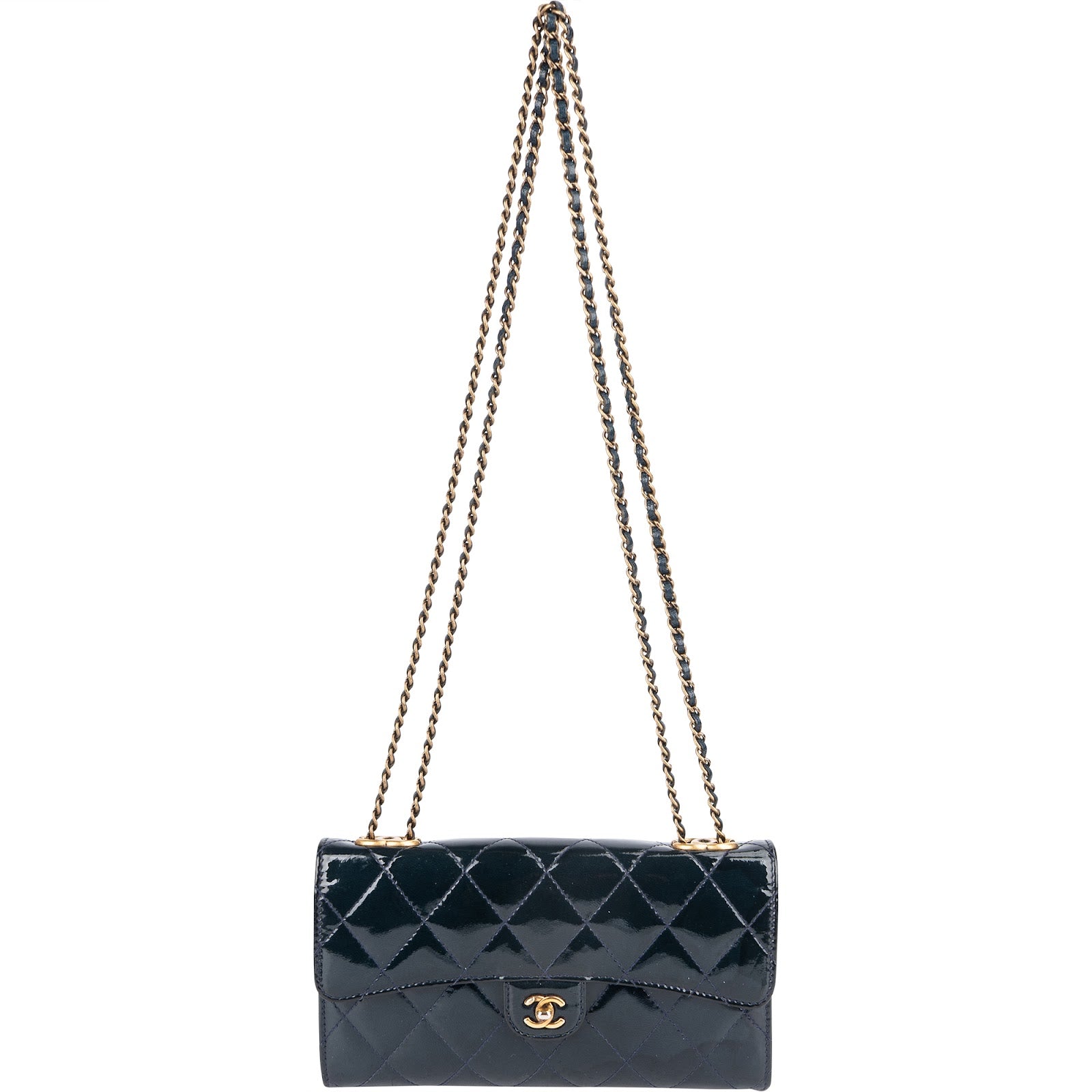 Chanel Quilted Patent Leather Single Flap Crossbody Bag - vintageandkickz
