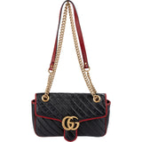 Gucci Black Matelassé Leather Red Edges GG Marmont Crossbody Bag