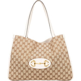 Gucci Monogram GG Canvas Horsebit Tote Shoulder Bag - vintageandkickz