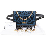 Prada Multicolor Embroidered Denim Cahier Belt Crossbody Bag