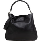Gucci Black Leather Bamboo Hobo Shoulder Bag