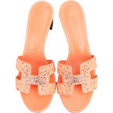 Hermès Pink Leather Suede Crystal Studded Oasis Oran Heel Sandals (38)