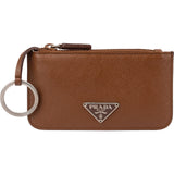 Prada Brown Saffiano Leather Triangle Key Case Wallet