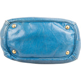 Miu Miu Blue Vitello Lux Leather Small Front Bow Handbag