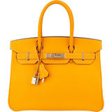 Hermès Jaune D`Or / Orange Verso Epsom Gold Birkin 30 Handbag