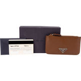 Prada Brown Saffiano Leather Triangle Key Case Wallet