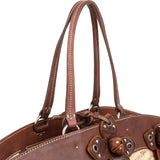 Miu Miu Leather Studded Flower Raffia Basket Shoulder Bag