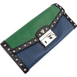 Prada Saffiano Leather Tricolor Studded Lock Wallet