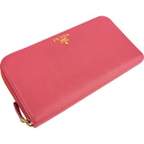 Prada Pink Vitello Grain Leather Zip Around Wallet