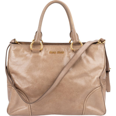 Miu Miu Vitello Lux Leather Tote Handbag