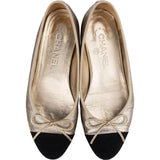 Chanel Metallic Leather Cap-Toe Bow Ballerina Flats (35,5)