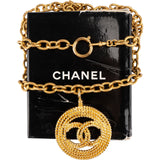 Chanel Gold Tone Vintage CC Rope Medallion Necklace