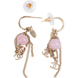 Chanel Gold CC Pink Bead Dangle Earrings