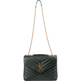 Yves Saint Laurent Dark Green Quilted Calfskin Medium Loulou Crossbody Bag